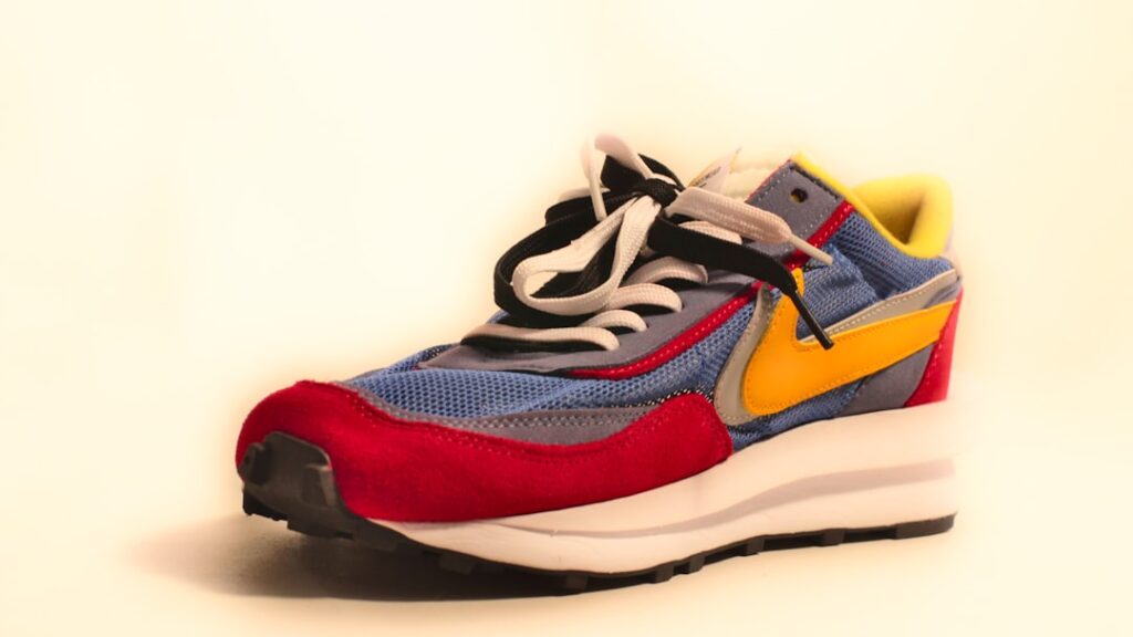 A pair of colorful sneakers on a white background